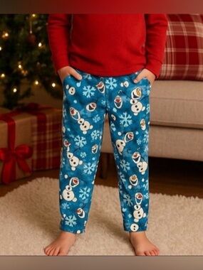 Disney Frozen Olaf Fleece Pajama Pants Boys Medium 8 Blue Snowflake Winter PJ